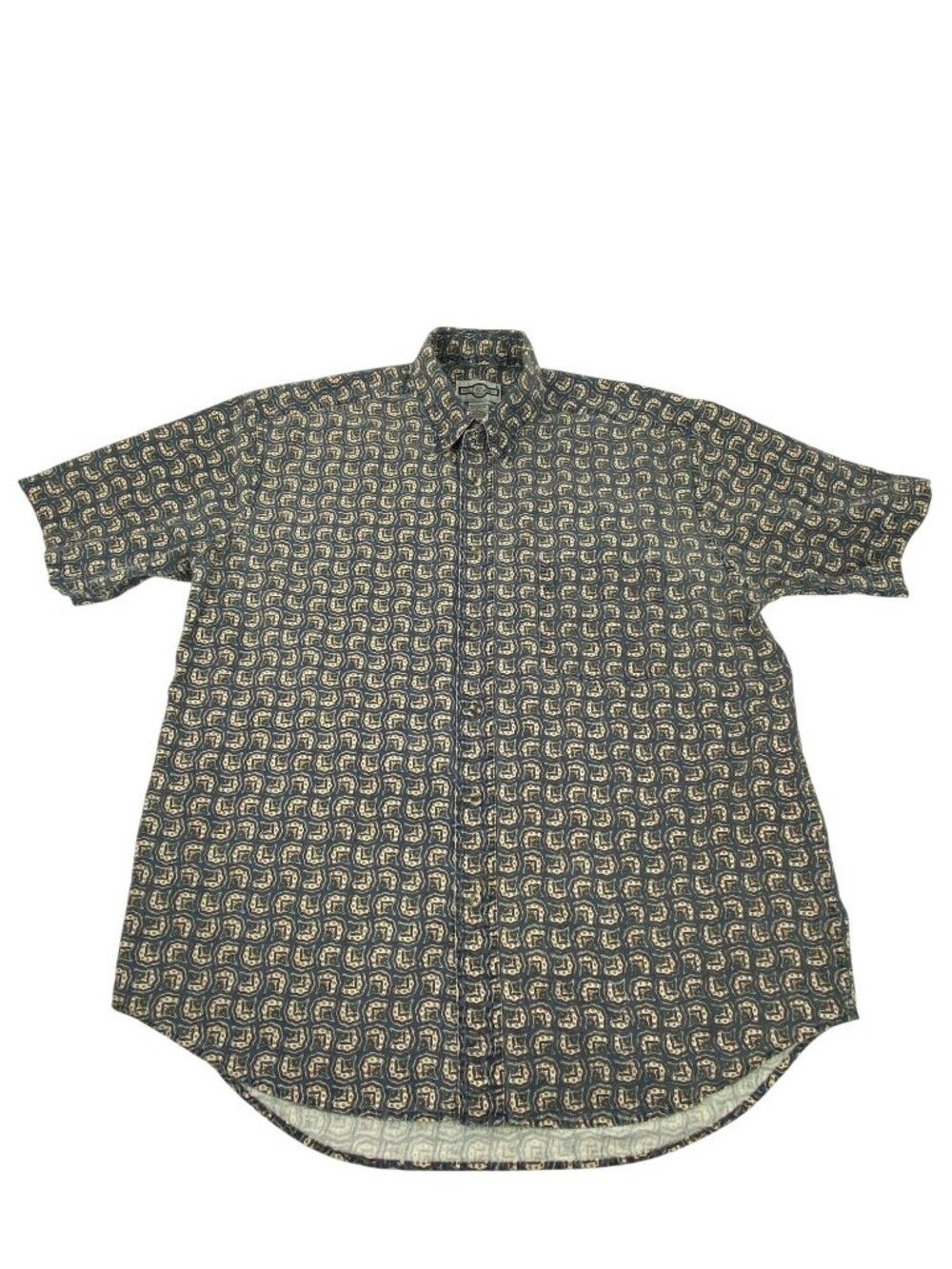 Vtg 90'sGulf Traders Mens Large Short Sleeve Shirt Abstract Pattern 100% Cotton